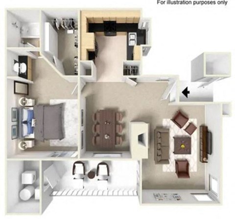 Floor plan for 1 bed, 1 bath, 795 sqft